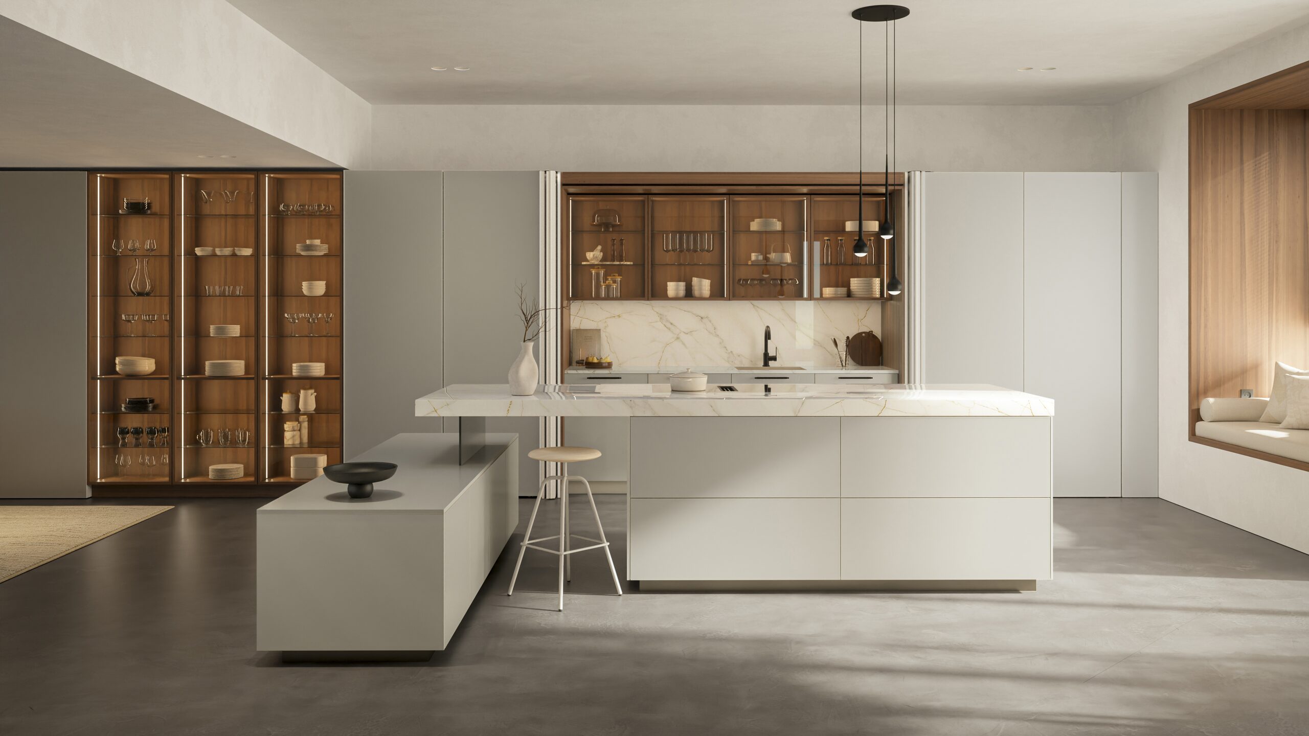 Кухня Häcker AV 5015 Sand Beige / AV 1091 Natural Walnut