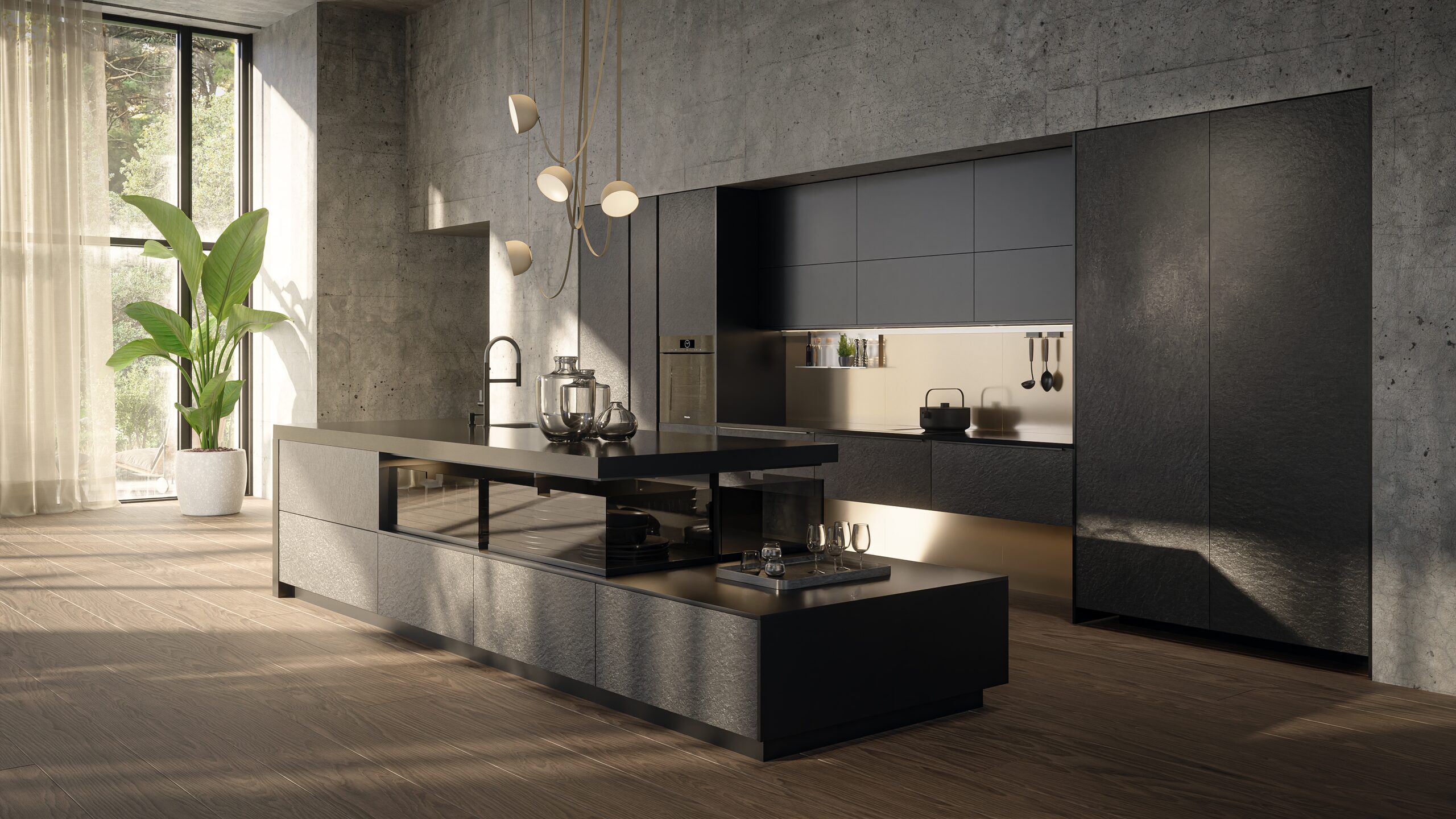AV 7030-GL | AV 5015 Кухня Häcker AV 7030-GL Black Star / AV 5015 Carbon Metallic